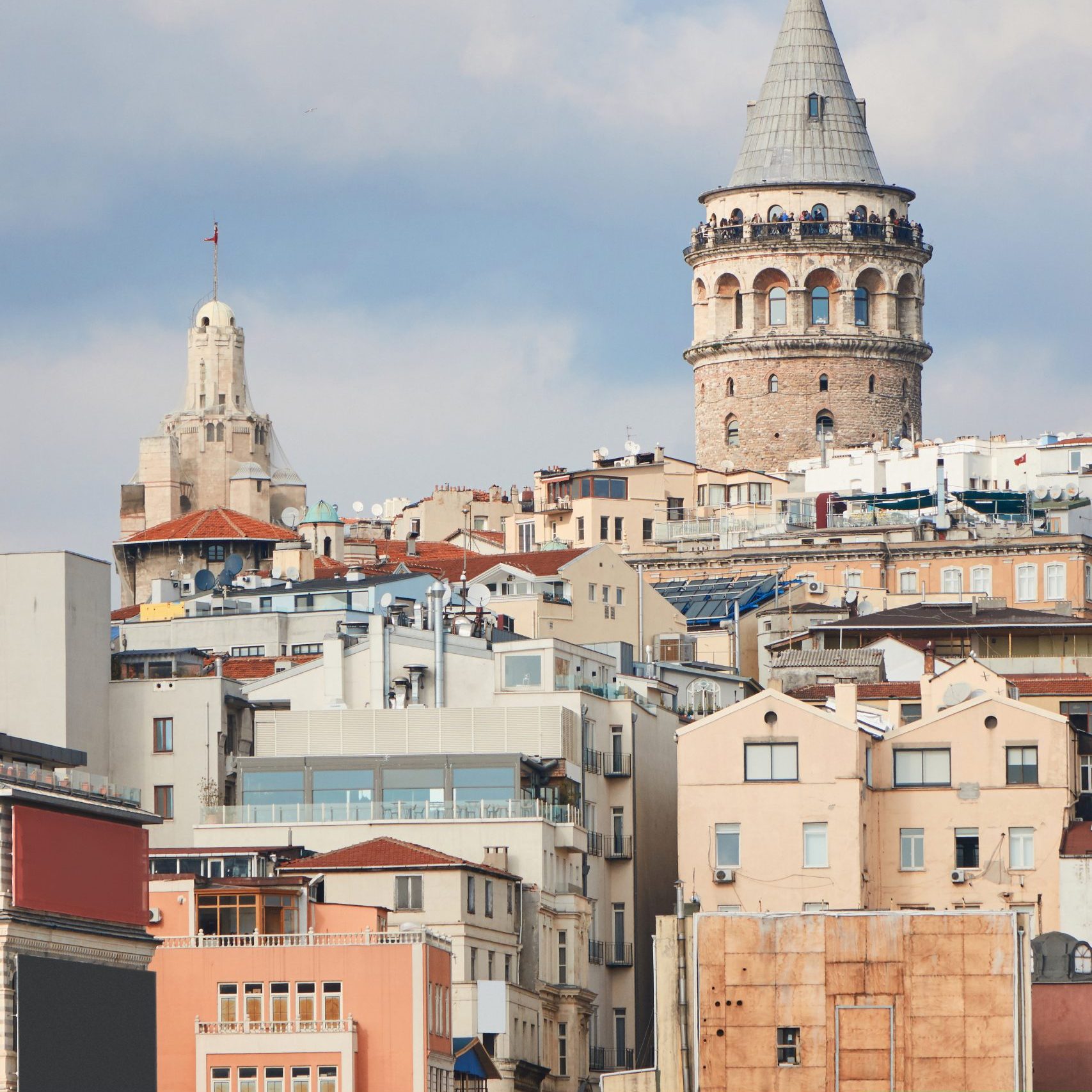 Beyoglu district historic architecture and Galata tower medieval landmark in Istanbul, Turkey